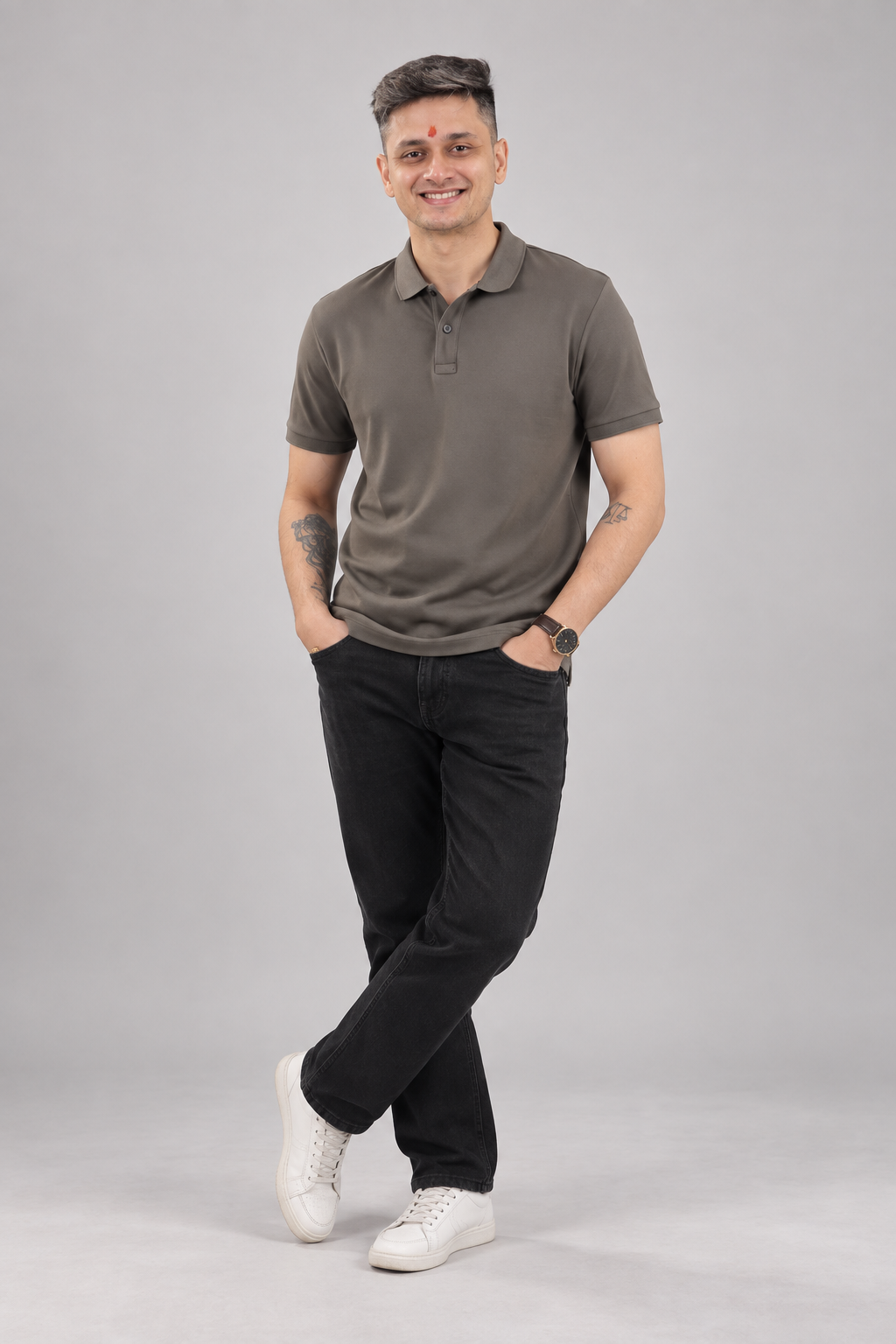 Virgin Jojo model in relaxed everyday menswear